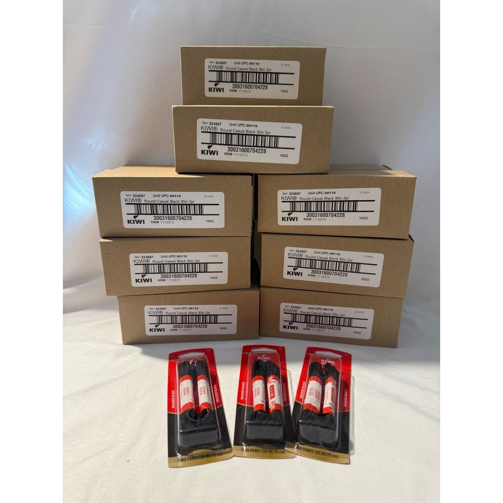 Lot of 16 Kiwi Round Casual Black Shoe Laces 30in 48 Total Pairs